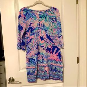 Lilly Pulitzer all cotton, beautiful border print, 3/4 sleeve, size M mini dress